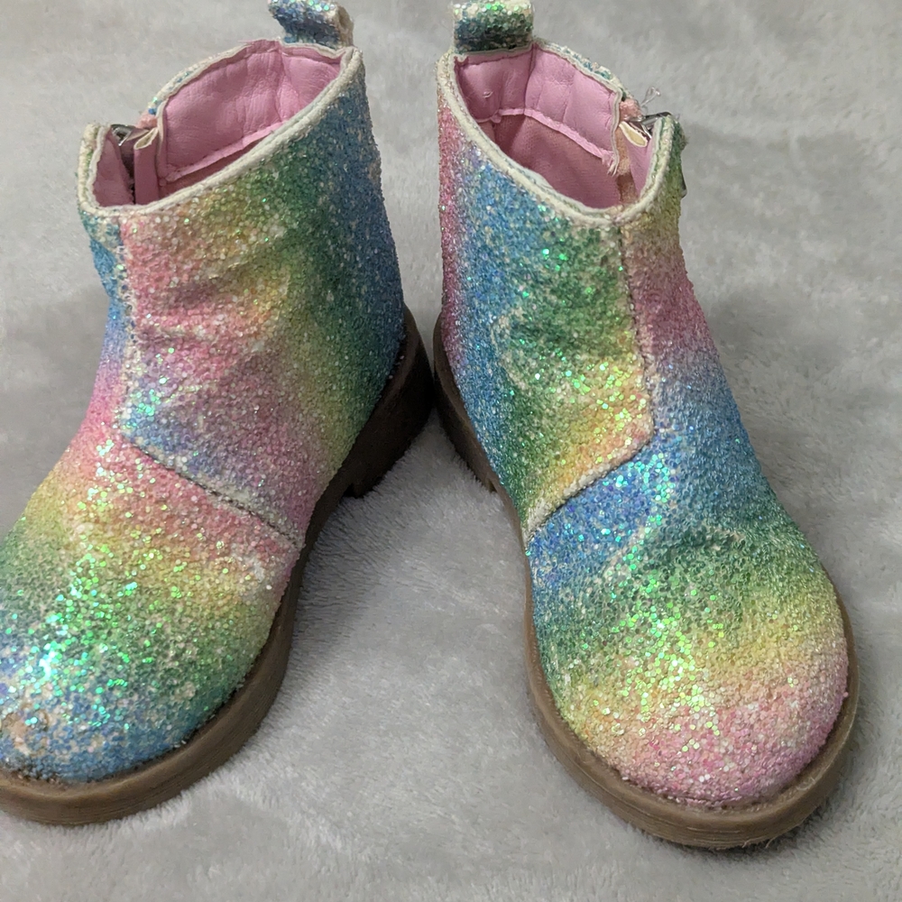 Stepping Stones Toddler Size 6 Girl Rainbow Glitter Boots Fall Winter Daycare